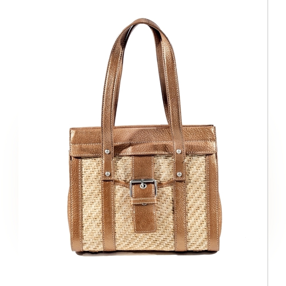 Kate Landry Elegant Tan and Brown Woven Tote Bag